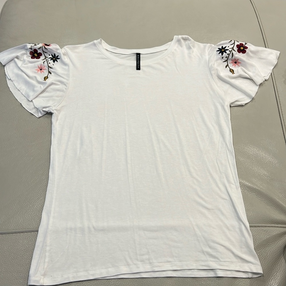 White Top with Embroidered Sleeves